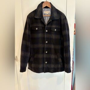 Utex Wool Black Gray Plaid Shacket Jacket Size Large Warm Classic